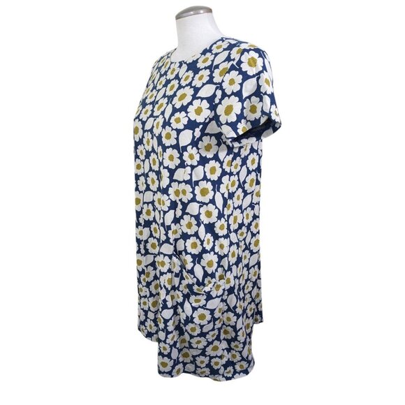 Seasalt Cornwall Dress US 8 Daisy Floral Navy Blue Olive Green Cotton Pockets - Picture 3 of 6